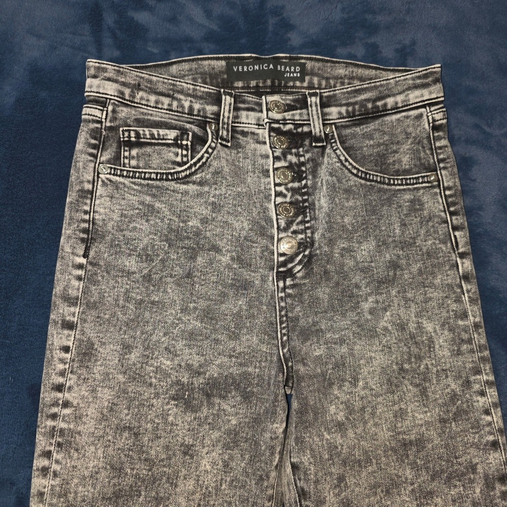 Veronica Beard Maera Skinny High Rise Black Acid Wash Button Fly Jeans 28/6